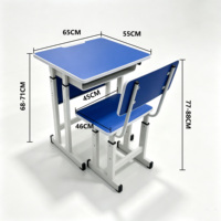 Ensemble de bureau et chaise d'école réglables avec siège bleu, table d'étude à cadre gris avec boîte de rangement, mobilier de classe pour enfants