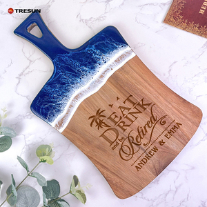 Tabla de Cortar de Cocina de Alta Calidad con Logotipo Personalizado, Diseño de Olas Oceánicas Azules, Madera de Acacia y Resina Epoxi, Moderna y Antideslizante - Product Image 1