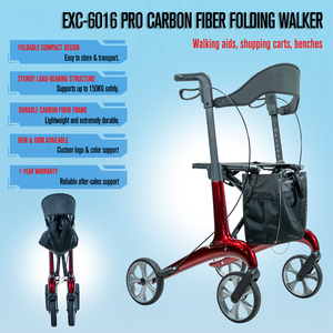 Déambulateur léger en fibre de carbone pour seniors, pliable, à <span class=keywords><strong>4</strong></span> <span class=keywords><strong>roues</strong></span>, avec siège et sac de rangement, pour une utilisation à la maison et en extérieur - Product Image 3
