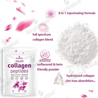 Poudre de peptides de collagène multi-sources Aeglewell, 5 types de collagène, biotine, vitamine C, acide hyaluronique, sachet personnalisé à fermeture éclair