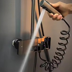 Système de douche à effet pluie de luxe intelligent blanc gris piano à affichage LED robinet de salle de bain mural finition brossée pour une utilisation en appartement - Product Image 3