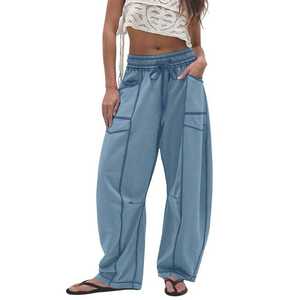 Pantaloni da donna a gamba larga con coulisse in vita alta e cuciture a contrasto, modello Barrel, spedizione rapida - Collezione 2026 - Product Image 5