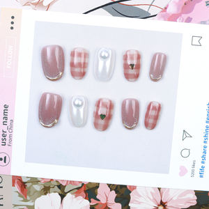 Rosa 3D hecho a mano ojo de gato perla manicura corta elegante armadura Simple desgaste prensa Artificial en <span class=keywords><strong>uñas</strong></span> falsas de alta calidad - Product Image 2