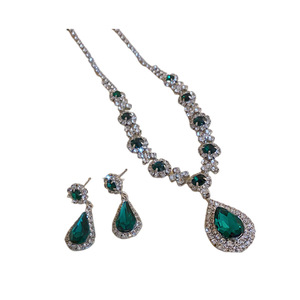 Kalung dua potong Vintage gaya Eropa, Set perhiasan desain baru mode berlian bertatahkan anting-anting menjuntai perhiasan - Product Image 5