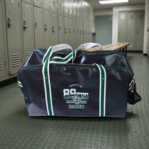 Black PVC Duffel Bag with White and <b>green</b> Straps, Large Sports Gear Carryall - Product Image 2