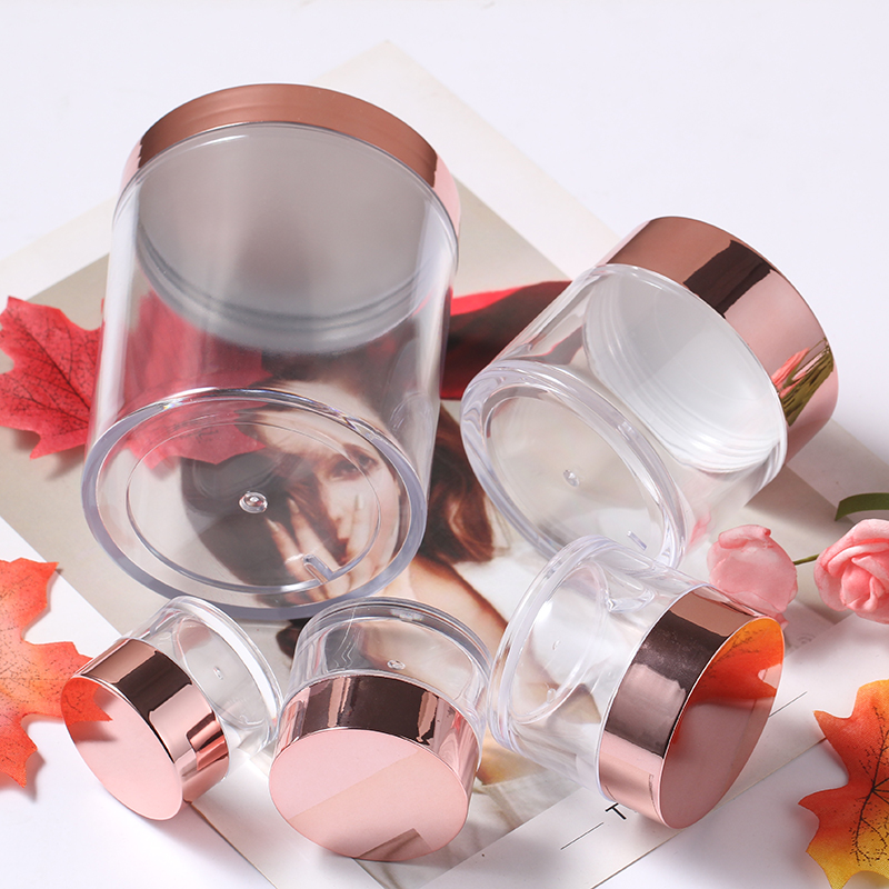 30ml 60ml 120ml 500ml 8oz 16oz Clear Ps Plastic Cosmetic Cream Jar Lip Scrub Pink Gold Lids Acrylic Powder Jars Nail Dip Powder