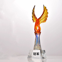 Plaque en cristal avec ailes d'ange en résine rouge, bleue et ambre, trophée en cristal, récompense MH-J0141