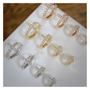 Boucles d'oreilles créoles Xinfly Au750 en or véritable 18 carats avec diamants naturels, design croix, bijoux fins, boucle bébé, vente chaude - Product Image 1