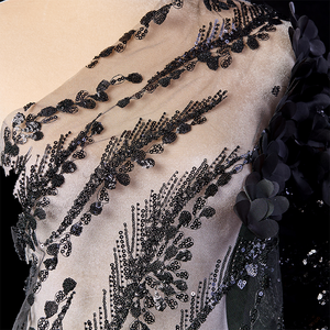 Giá bán buôn nặng đính cườm hoa sang trọng màu đen thêu đính cườm ren lưới vải cho váy - Product Image 4
