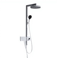 Ensemble de douche thermostatique à effet pluie avec touches piano brossées, 4 modes jet/massage, système de douche à température constante, blanc, pour salle de bain d'hôtel