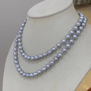 Collier en perles naturelles double couche argenté bleu-gris, rondes de 9-8 mm avec légère imperfection, couleur éblouissante, 100 % assorties, échange gratuit - Product Image 2