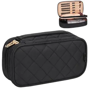 Custom Nylon Small Makeup Bag for Women 2 Layer Travel Toiletry Organizer Make up Brush Holder Pouch Purse Cosmetic Handbag
