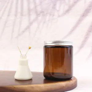 Empty Soy Wax Glass Candle Container 8oz 250ml Wide Mouth Amber Glass Candle Jar With Screw Metal Gold Lid