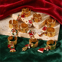 Bague ajustable ouverte en acier inoxydable avec breloque émaillée de Noël, motif Marteau, Père Noël, Renne, Cloche, Arbre, Bijou cadeau de fêtes
