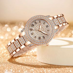 Best Selling Elegant Ladies Quartz <b>Watch</b> Roman Pattern Inlaid <b>Diamond</b> Waterproof Daily Commuter Wristwatch - Product Image 4