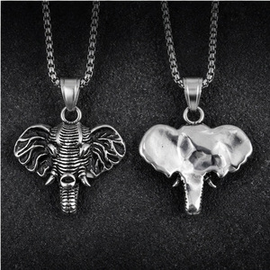 Yunnique – collier avec pendentif éléphant en acier inoxydable pour hommes, bijoux de mode de style punk, design animal géométrique, chaîne incluse - Product Image 1