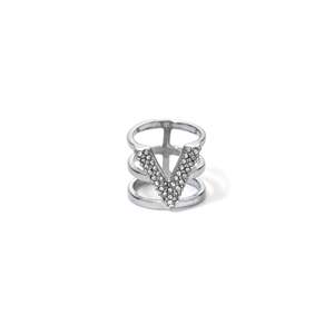 Fashion <b>Rings</b> 316L Stainless Steel PVD <b>Gold</b> Plating V Shape Crystal Inlay Stackable Design - Product Image 1