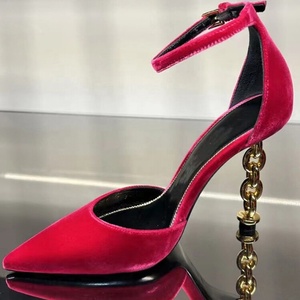 Women Unique Metal Heels Sandals Dress Stiletto Party Ankle Buckle Office Lady <b>Shoes</b> Closed Pointy Toe High Slim Heels - Product Image 6