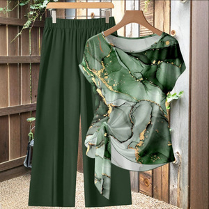 Ensemble décontracté pour femme : haut imprimé à manches courtes noué et pantalon large – Tailles S, M, L, XL, XXL – Style Europe et Amérique - Product Image 4