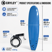 Planche de surf en mousse souple, planche de surf pour débutants avec ailerons amovibles et leash de cheville, pont en XPE et noyau en EPS pour le surf en mer