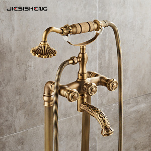 Robinet de baignoire à bord de cylindre vertical à double colonne en cuivre rétro européen - Product Image 3