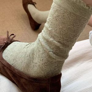 Women's <b>Breathable</b> <b>Socks</b> Light Gray Openwork Floral Print Sweat Absorbing Odor Resistant Spring Summer Wear - Product Image 2