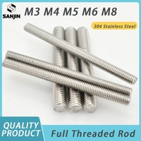 304 Stainless Steel Full Threaded Rod Bolt M3 M4 M5 M6 M8 Length 16-300mm Fully Metric Headless Bolt Thread Stud Rods Screws