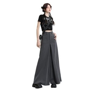 <span class=keywords><strong>Pantaloni</strong></span> <span class=keywords><strong>Larghi</strong></span> <span class=keywords><strong>Grigi</strong></span> in Stile Americano con Perline, in Poliestere e Viscosa, Nuovi <span class=keywords><strong>Pantaloni</strong></span> Dritti e Morbidi per Donna - Product Image 5