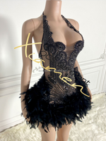 Ocstrade blanc plume d'autruche diamant robe femmes élégantes robes de fête d'anniversaire femmes Sexy argent strass robe de club