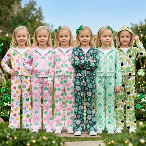 Conjunto de sudadera con capucha con estampado del Día de San Patricio para niñas, conjunto de pantalones acampanados de manga larga, 2 piezas, trajes informales - Product Image 1