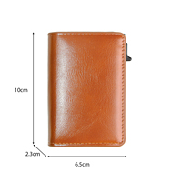 OEM ODM Dompet Kulit Asli Berlapis Lilin Kustom dengan Tempat Kartu Pop Up Grosir Pabrik