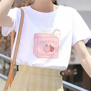 Vrouwen Schattige Kawaii Roze Zomer Casual Outfit Mode Tops Cartoon Perzik Sap Japanse Esthetische Grunge T-Shirt