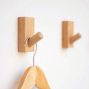 Wholesales Simple Design Wood <b>Wall</b> <b>Mount</b> Hook Coat Hanger Hook Rack Self-adhesive Solid Wood Hooks for Hat Bag <b>Clothes</b> Key - Product Image 1