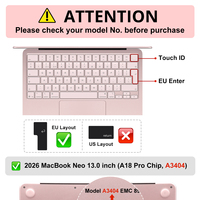 Coque de clavier en silicone anti-rayures et anti-poussière, disposition EU, pour MacBook Neo 13" 2026 A3404 avec Touch ID