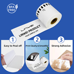 Rollo de Etiquetas de Papel Térmico Autoadhesivo Compatible con DK-22205 DK205, Negro sobre Blanco, para Impresora Brother - Product Image 2