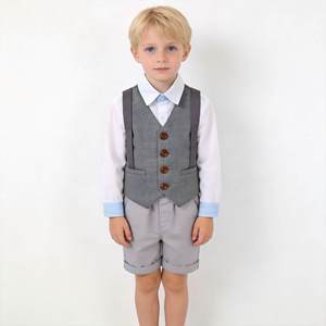 Ensemble de vêtements personnalisés pour <span class=keywords><strong>bébé</strong></span> <span class=keywords><strong>garçon</strong></span>, 3 pièces, cravate, chemise blanche à manches courtes, pantalon gris à bretelles courtes - Ensemble Paul - Product Image 6