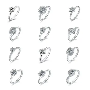 Solitaire Cluster Hart Trouwringen 1/2 1 Ct 925 Sterling Zilver Vvs1 Diamant Moissanite Verlovingsringen Voor Vrouwen