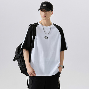 American <span class=keywords><strong>Raglan</strong></span> Herren Sommer T-Shirt Trendy Marke gedruckt Halb ärmel Hoch leistungs hals Top Casual Kurzarm Loose Fit Solid - Product Image 1