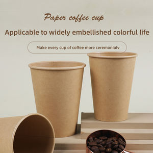 Kraft Paper Cups <b>Disposable</b> Eco Friendly Brown Paper Cup with <b>Lid</b> Single Wall 14/16oz Custom Kraft Cups for Hot Coffee Beverages - Product Image 5
