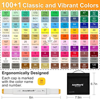 Ensemble de marqueurs à alcool à double pointe, 24 à 100 couleurs |   Pointes larges et fines avec étui de transport portable pour artistes, étudiants et illustration