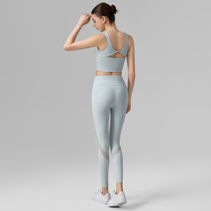 Conjunto de yoga para mujer, cintura alta, sujetador deportivo sin costuras, leggings ajustados para yoga, pilates, fitness, baile - Product Image 4