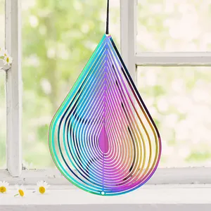 Color Water Drop 3d Three-dimensional Rotating Stainless Steel Color-changing Wind Chime Pendant Outdoor Garden Patio Decoration