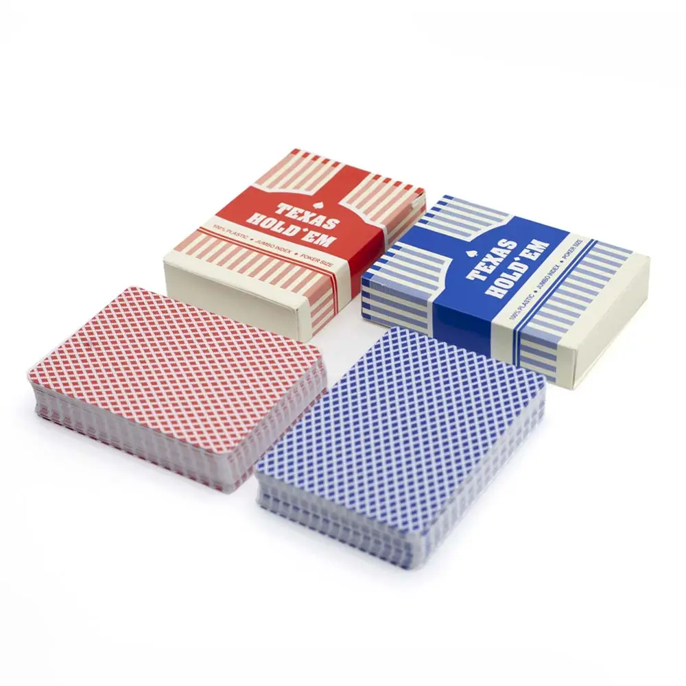 عرض ساخن بسعر المصنع في المخزون المزدوج أوراق اللعب لعبة البوكر اللون الأزرق والأحمر تكساس هولدم البلاستيك لعب بطاقة البوكر