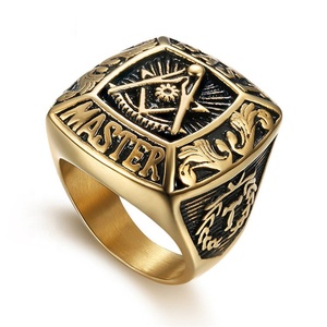 Anel maçônico banhado a ouro 18K para homem, vintage de aço inoxidável azul com pedras preciosas, ideal para vendas - Product Image 5