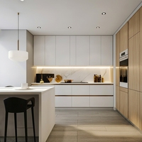 Vermonhouzz Armoire de cuisine complète en forme de L sur mesure, vitrine en verre blanc mat, meuble de rangement intégré pour cuisine domestique