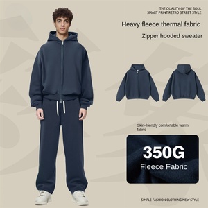 เสื้อฮู้ดดี้ทรงบ็อกซี่สำหรับผู้ชาย รุ่นใหม่ ผ้าฟลีซหนา 350 กรัม ซิปคู่ - Product Image 2