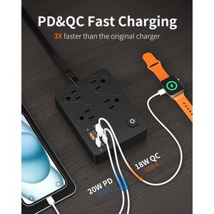 Power Strip 4 AC Outlets 4 <b>USB</b> Ports 6Ft Flat <b>Plug</b> Surge Protector Charging Station - Product Image 2