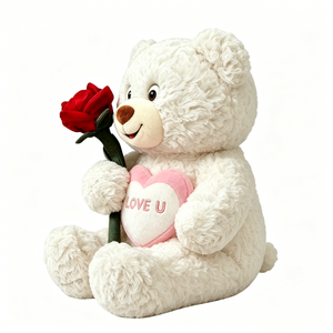 Ours en peluche blanc personnalisé, ours en peluche, ours en peluche avec rose, ours en peluche blanc doux - Product Image 1