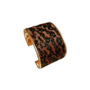 Animal Print Wide Cuff <b>Charm</b> Bracelet Leopard Zebra Trendy Statement Fashion Jewelry Gold Tone Boho for Women - Product Image 5