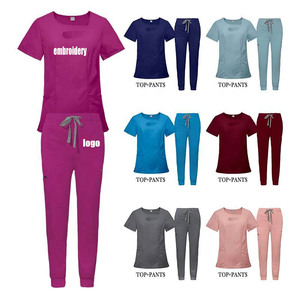 Venta superior uniformes médicos personalizados múltiples bolsillos enfermería Scrub mujeres Jogger estiramiento cordones Hospital Scrubs uniforme - Product Image 1